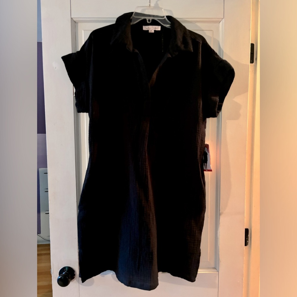 NWT Crystal Comfort black gauze shirt dress